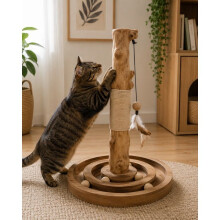 Brinquedo interativo para gatos - EDEN - Kofti - Madeira de cafeeiro &amp; MDF - Circuito de bolinhas + brinquedo de penas - 36x36x54 cm