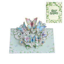 Carte de vœux 3D papillon et fleur, faite main en format pop-up, 1 pièce