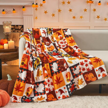 Coperta in flanella con motivo zucche e girasoli, 100x75 cm