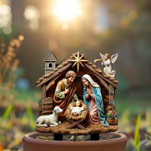 Estaca acrílica para jardín con diseño de belén navideño: 9,3 x 11,8 pulgadas.