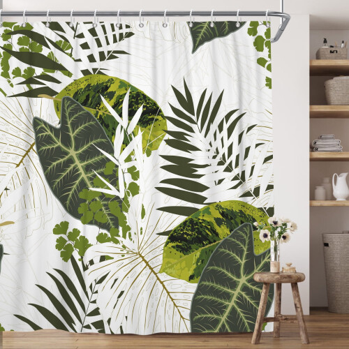 Perdea de duș Pbobriich cu palmieri tropicali, 183x183 cm 1