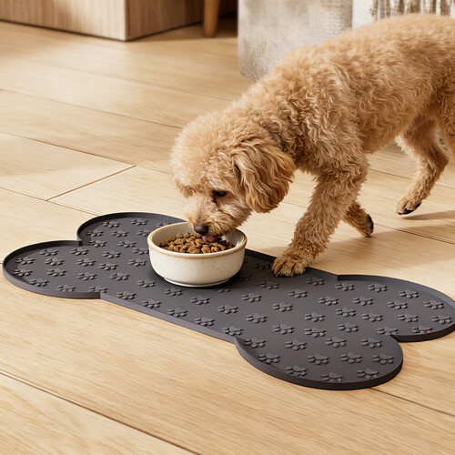 Pet Feeding Mat Scratch Proof Raised Edges Feeder Bowl-Beige 2