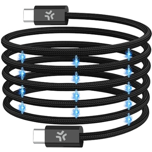Cablu USB-C magnetic împletit, 60W, 1m, negru