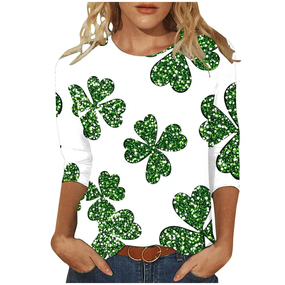t Patricks Day Shirt Women  3/4 Sleeve   Tops Shamrock-Green M