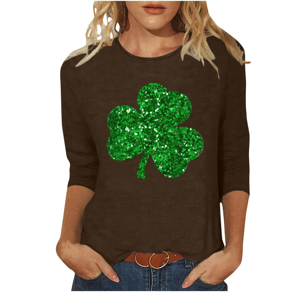t Patricks Day Shirt Women  3/4 Sleeve   Tops Shamrock-Gold XL