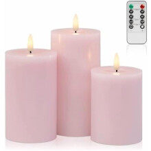 Juego de velas cilíndricas sin llama de color morado – 3 tamaños con mando a distancia