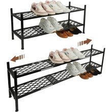 Étagère à chaussures extensible à 2 niveaux en métal – 116 cm, noire