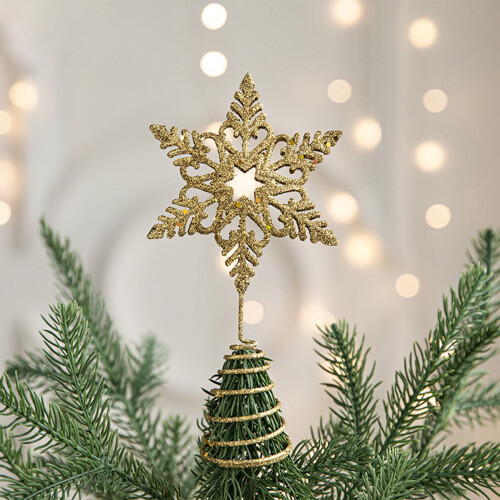 Enfeite de árvore de Natal em forma de estrela dourada 3D com glitter, 25 cm (10 polegadas)