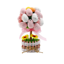 Albero di uova di Pasqua blu con bouquet artificiale, 22 cm