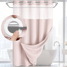 Duschvorhang-Set mit Waffelstruktur, ohne Haken, inklusive aufsteckbarer Innenfolie, Blush