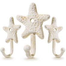 Crochets muraux en forme d'étoile de mer (lot de 3), motif côtier en fer.