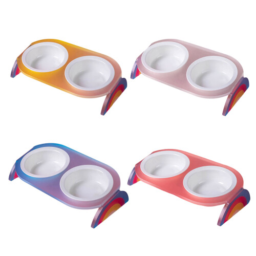 Ergonomic Dog Bowls With Ceramic Bowl-Rainbow blue double 1