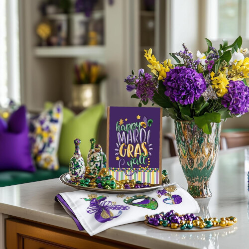 Set de 2 prosoape de bucătărie Mardi Gras Fleur de Lis 2