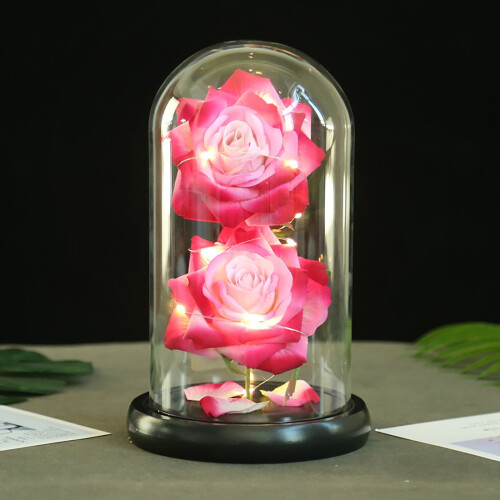Decoração de rosa em cúpula de vidro com luz – 11x21,5cm