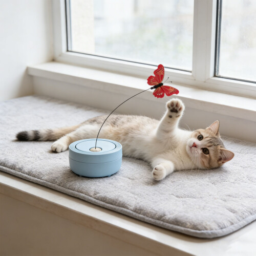 USB Rechargeable Automatic Fluttering Butterfly Pet Toy-Pink 2