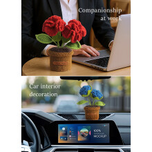 Plante artificielle en pot de roses au crochet,-Bleu profond