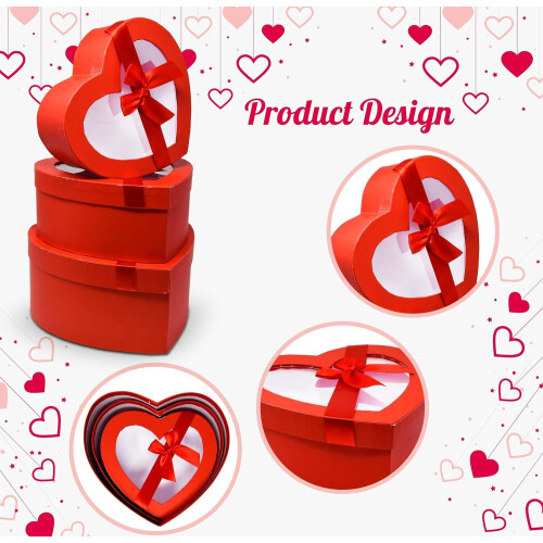 3er-Set herzförmige rote Geschenkboxen 2