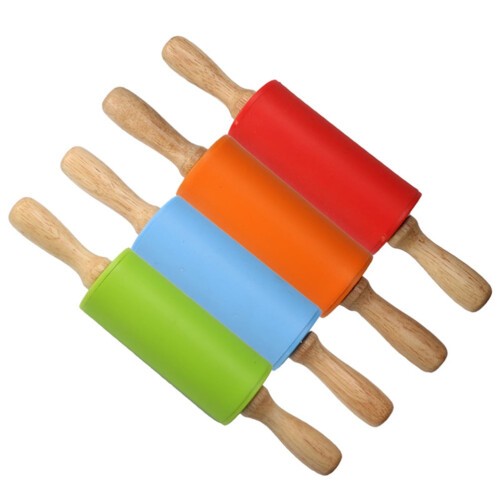 Rolo de massa antiaderente de silicone com cabos de madeira 1