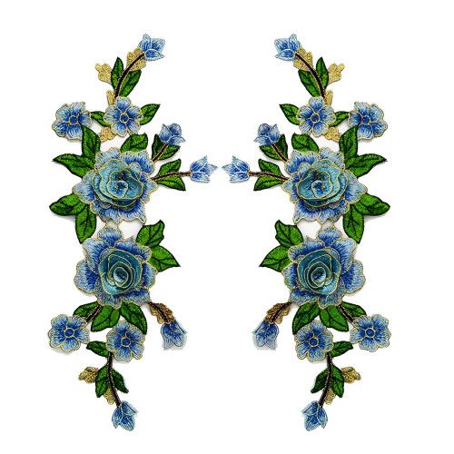 Polyester Flower Embroidery Applique For Shirts-Sky Blue