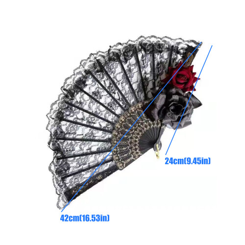 Folding Lace Fabric Hand Fan Decorative Props Spanish Handheld 2