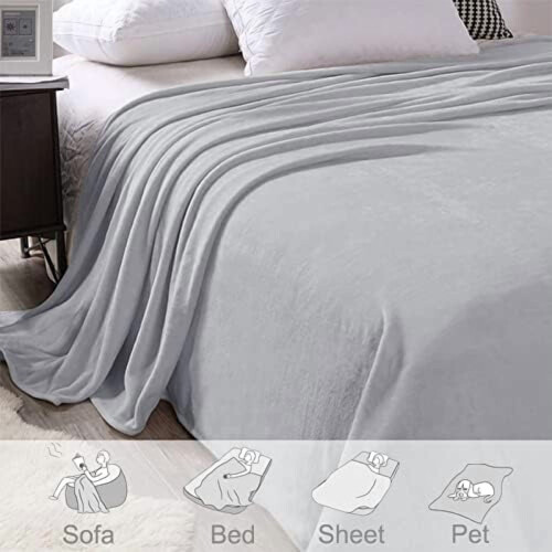 Fleece deken, kingsize (90 x 104 inch), lichtgrijs 2