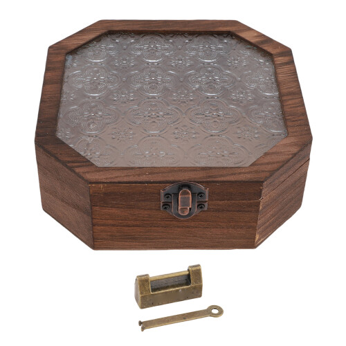 Achteckige Schmuckbox mit Glasdeckel 16,5x16,5x6 cm 2