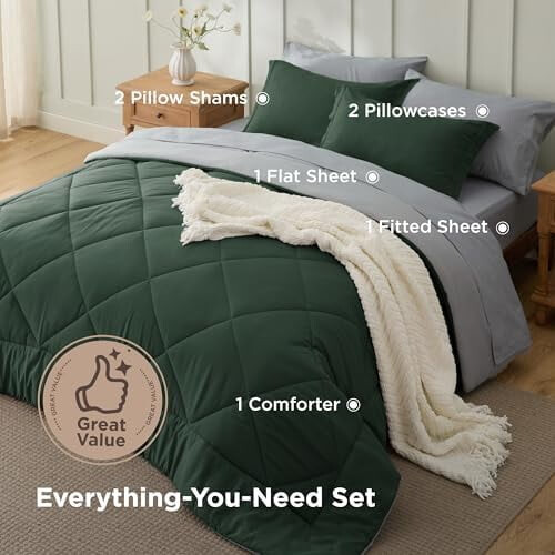 Full Size Comforter Set Reversible Forest Green 7-Piece 1