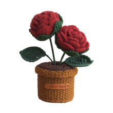 Rose tricotée en Pot, ornement fait à la main, fleur à-Rouge
