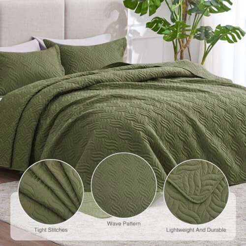 Olijfgroene Cal King dekbedset, 3-delig 2
