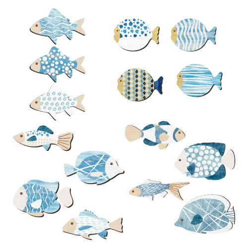 Décorations murales en forme de poisson, nautiques en bois,-5 2