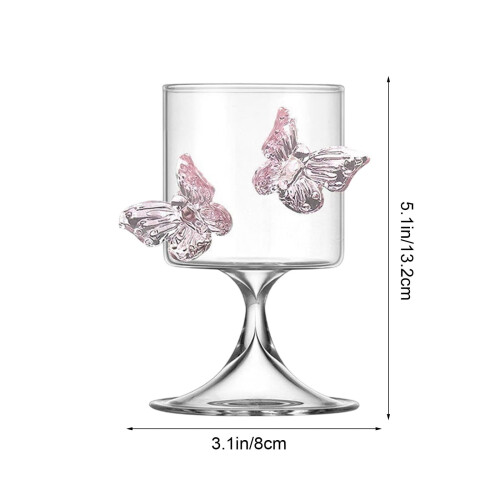 Verres à vin papillon rose, design 3D, lot de 2 1