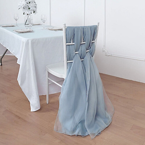 Stofblauwe chiffon stoelstrikken (10 stuks) 1