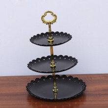 Suporte para bolo e frutas de três andares – Preto, 1 conjunto