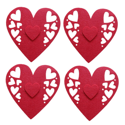 Juego de 4 bolsas para cubiertos con forma de corazón