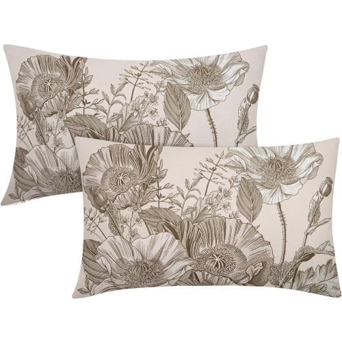 Conjunto de 2 capas de almofada lombar vintage em linho com estampa floral, 30x50cm (12x20 polegadas).