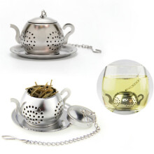 Infuseur à thé en acier inoxydable avec couvercle et crochet à chaînette