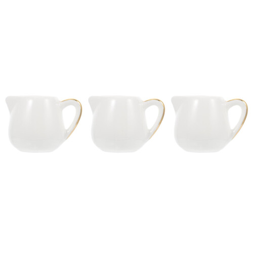 3Pcs White Ceramic Milk Container with Handle Perfect for Cafe Use