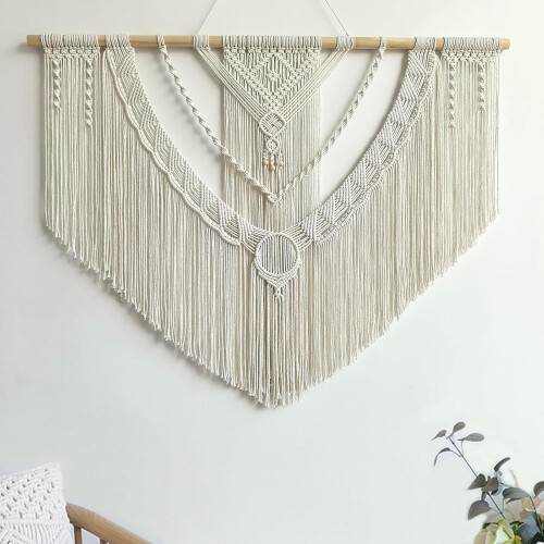 Makramee-seinävaate – Boho Ivory -gobeliini, 100 cm x 80 cm