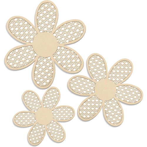 Ensemble de 3 décorations murales Boho Daisy – Fleurs en bois et rotin