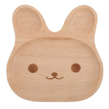 Beige Bunny Shaped Wooden Plate Kids Snack Serving Tray