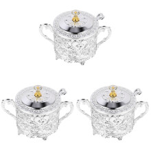 3Pcs Kitchen Seasoning Containers Iron Glass Jars with Lid Silver Set