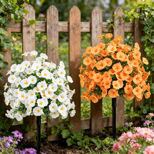 Realistic Morning Glory Flower Artificial Green Plant-Orange 1