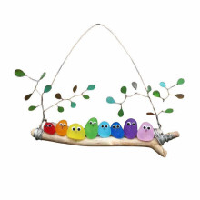Wall Art Perch Bird Ornament Handmade Sea Glass Display for-2
