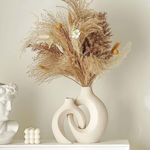 Set de 2 vaze ceramice – Stil boho alb-lăptos 2