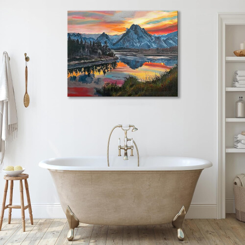 Quadro decorativo em tela com lago na montanha, 40x30 cm (16x12 polegadas), emoldurado. 2