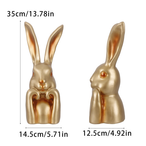 Grande décoration de table de lapins de Pâques en résine dorée-2 1