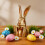 Grande décoration de table de lapins de Pâques en résine dorée-2 7