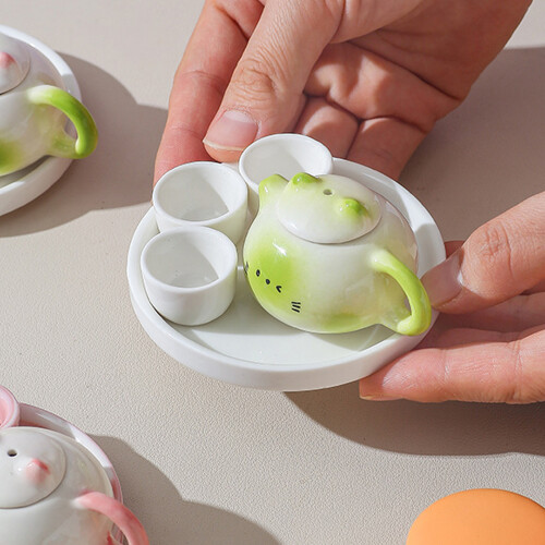 Miniature Tea Pot Set for Home Use Small Ceramic-pink green 1