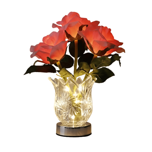 LED Color-Changing Heart Rose Lamp in Crystal Vase 1