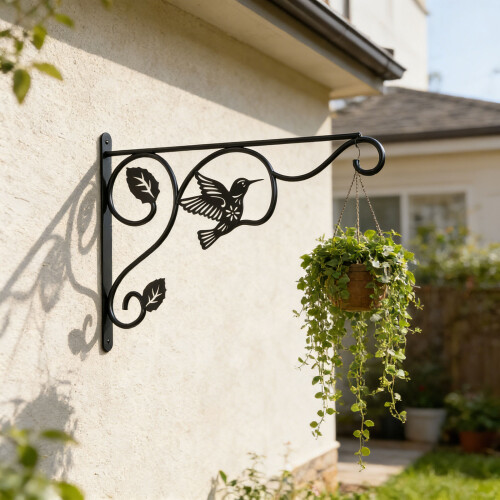 2 Piece Iron Wall Mounted Plant Hook With Bird And Leaf Pattern 1